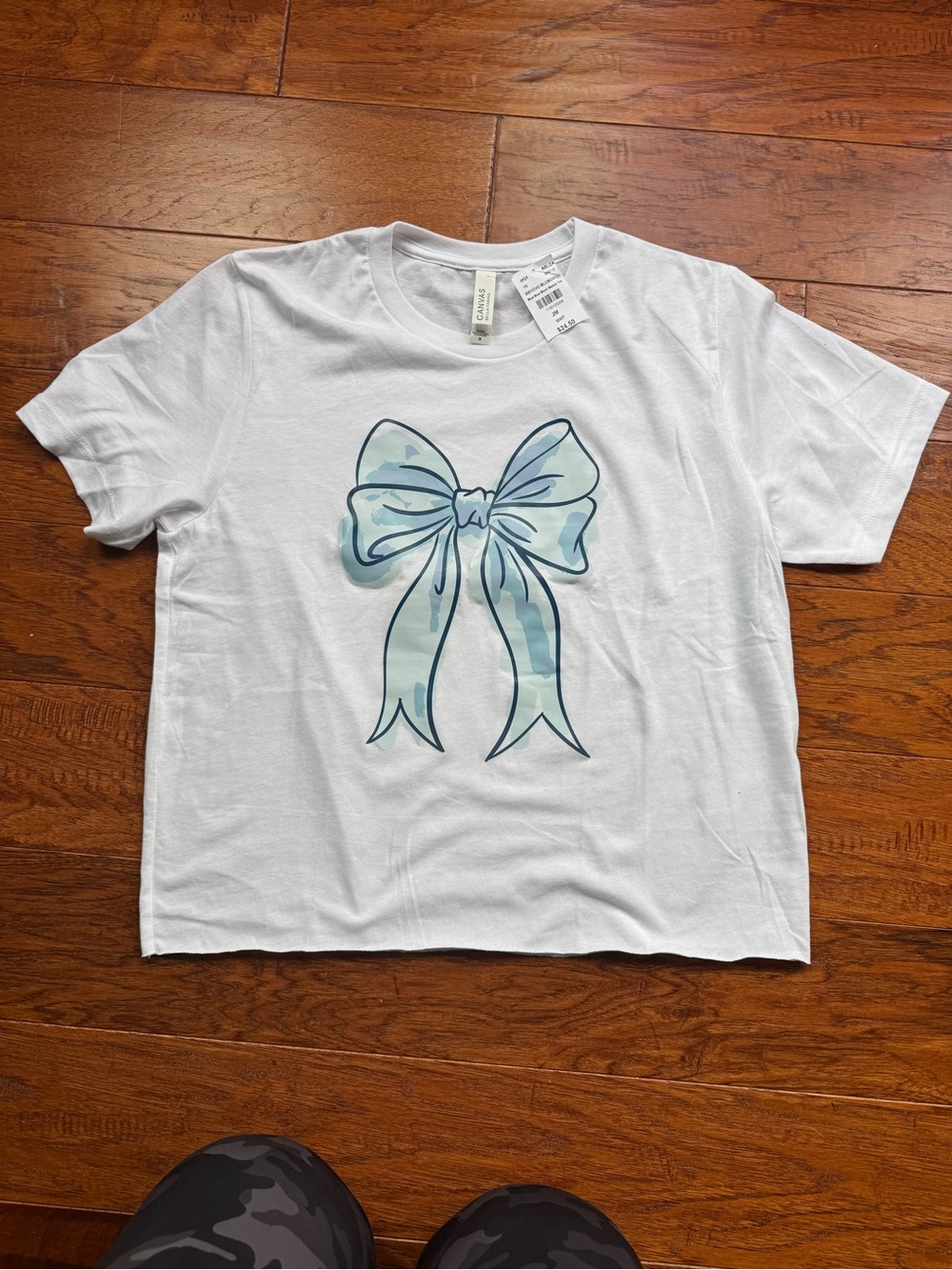 Bella Canvas - Kids White Tee with Light Blue Bow Graphic NWT